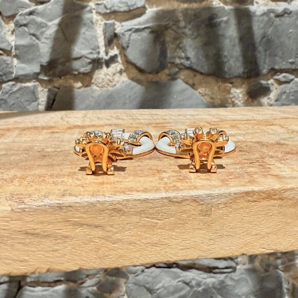 Prada Round Ivory Saffiano Leather Drop Crystal Earrings - Picture 5 of 11